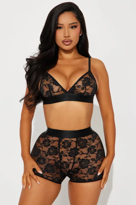 Lowkey Sexy Triangle Bralette Boxer 2 Piece Set - Black sold by Fashion Nova