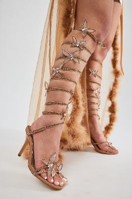 Sweet Butterfly Wrap Up Heeled Sandals - Nude sold by Fashion Nova