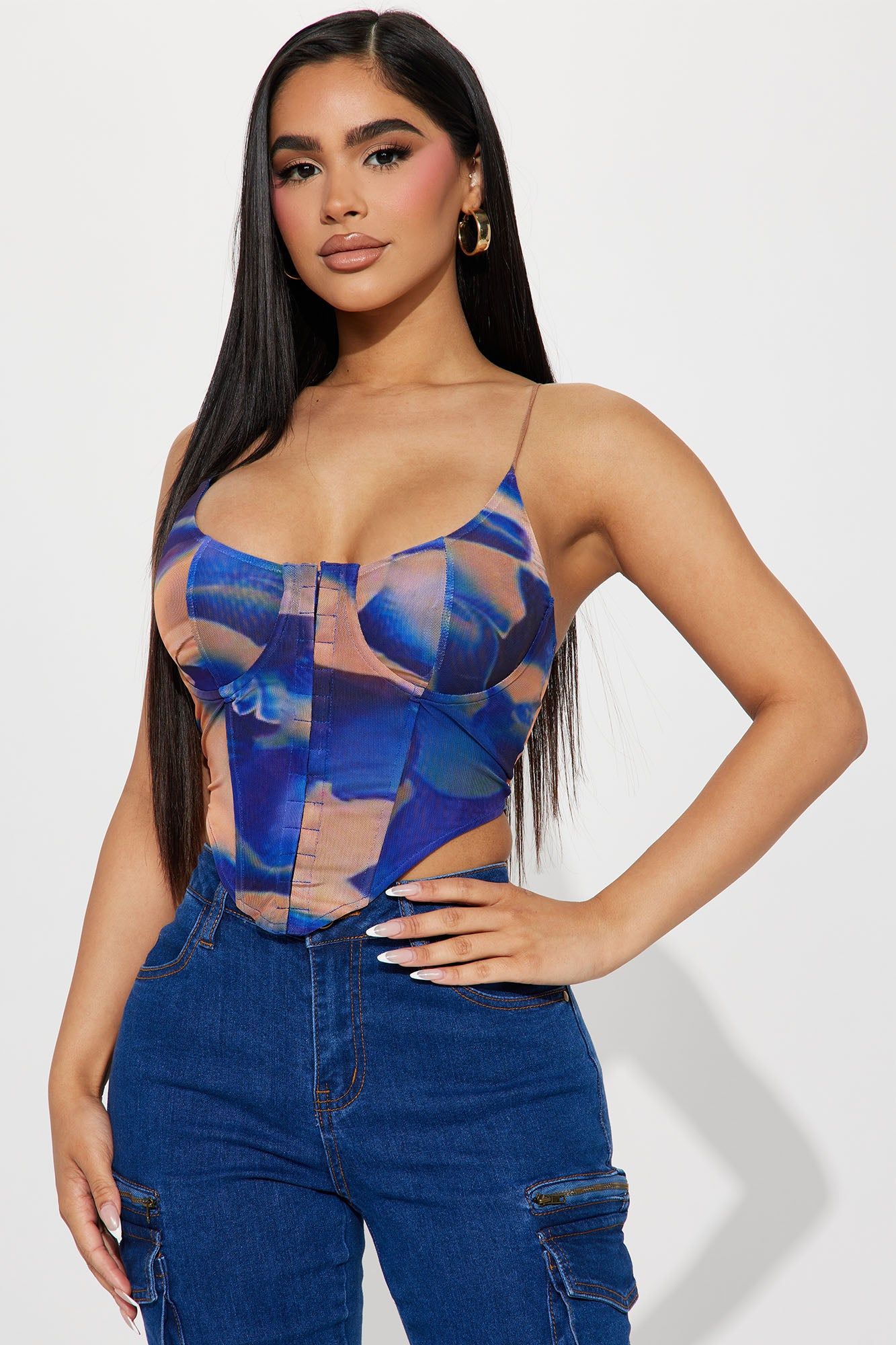 Amelia Printed Corset Top - Royal/combo sold by Fashion Nova