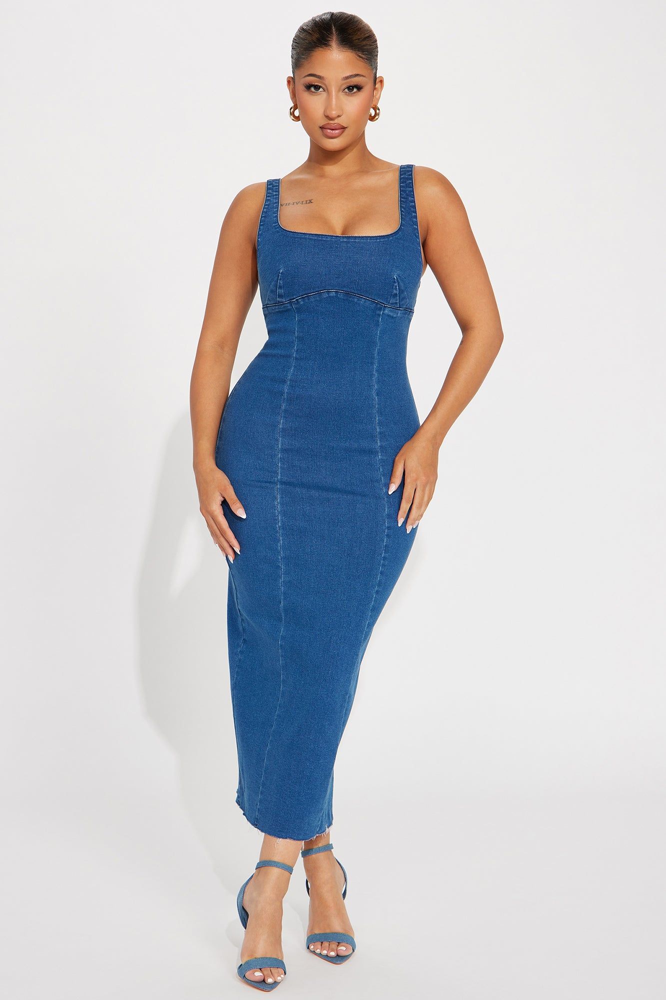 Angelina Denim Midi Dress - Denim sold by Fashion Nova