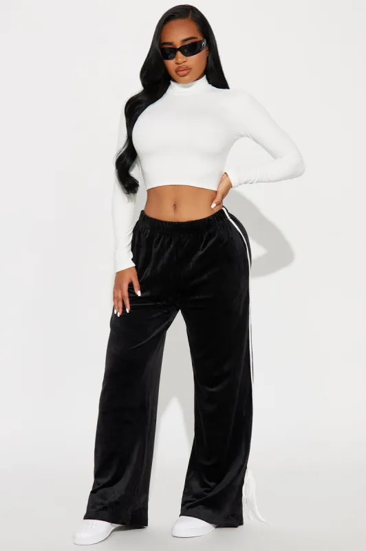 She's A Softie Velour Track Pant - Black/White sold by Fashion Nova