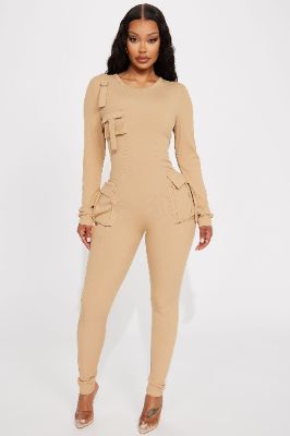Maddix Long Sleeve Jumpsuit - Taupe sold by Fashion Nova