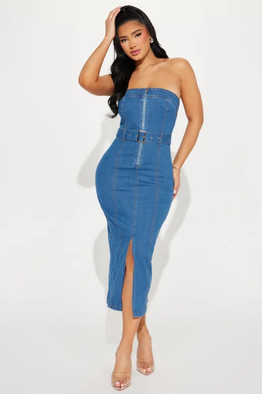 Luna Denim Midi Dress - Medium Wash sold by Fashion Nova