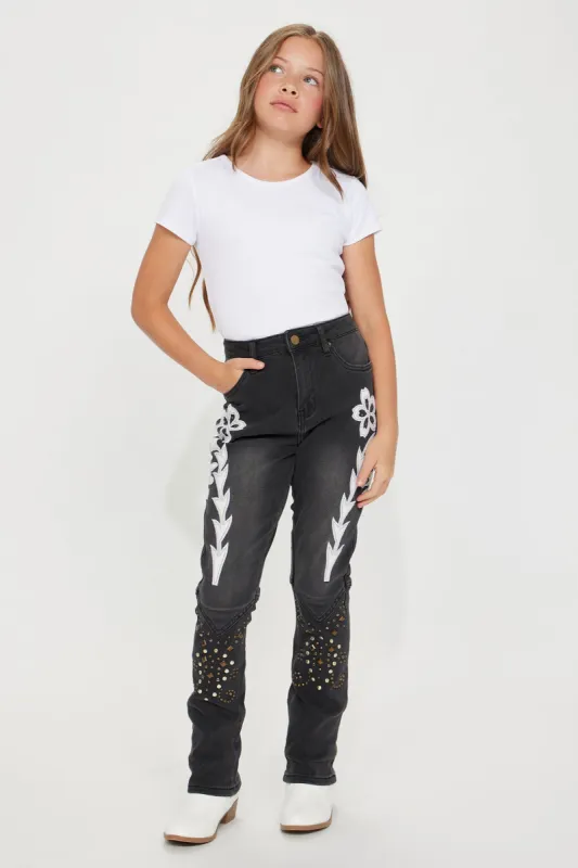 Mini Jolene Stretch Flare Jean - Black sold by Fashion Nova