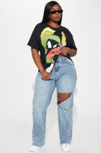 Marvin The Martian Jumbo Print Tee - Black sold by Fashion Nova