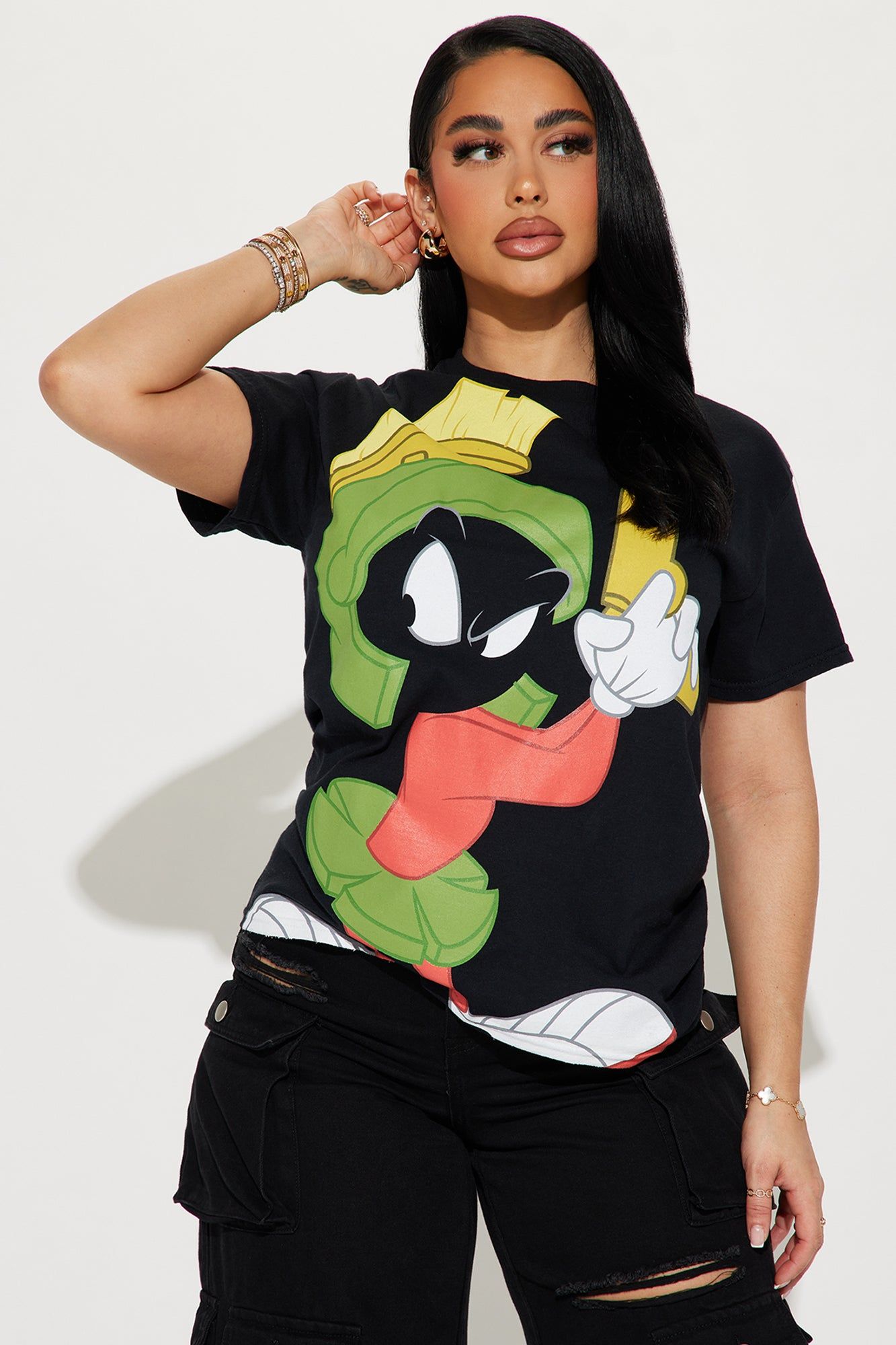 Marvin The Martian Jumbo Print Tee - Black sold by Fashion Nova