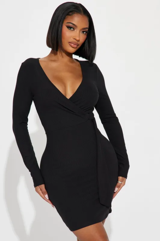 Olivia Wrap Mini Dress - Black sold by Fashion Nova