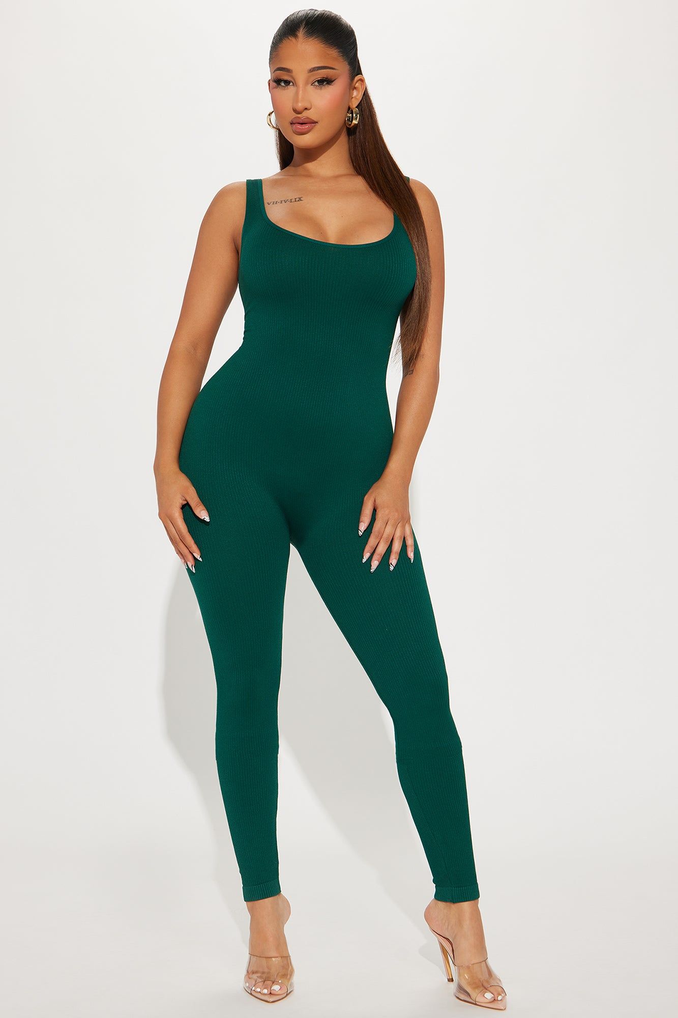 Give Me A Reason Seamless Jumpsuit - Hunter sold by Fashion Nova