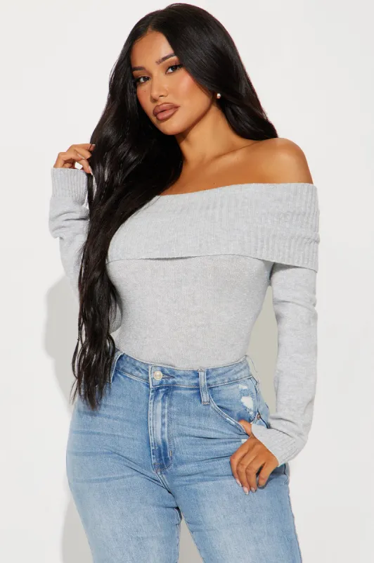Layla Shimmer Off Shoulder Sweater - Grey sold by Fashion Nova