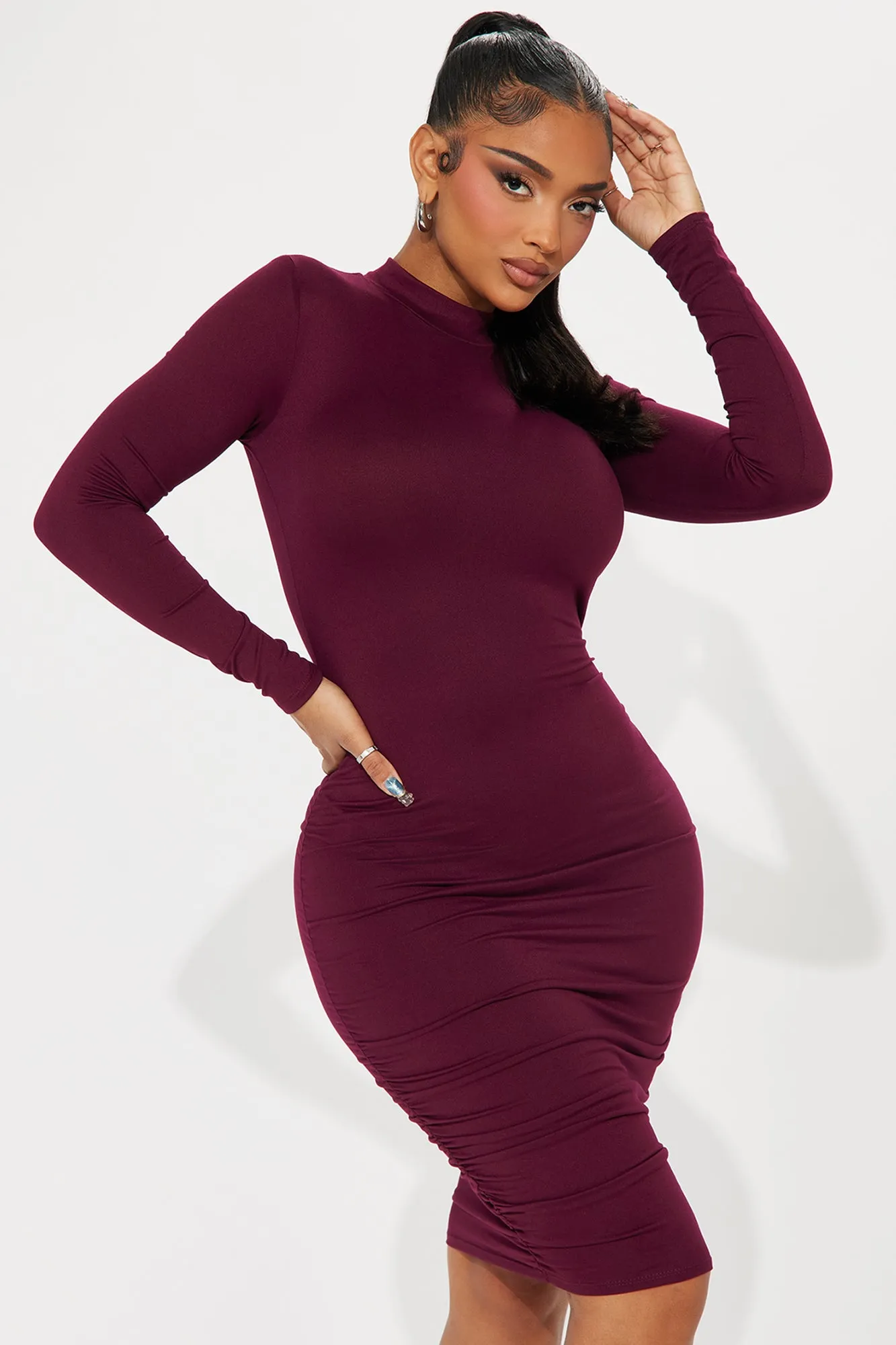 Mariella Mock Neck Midi Dress - Wine sold by Fashion Nova