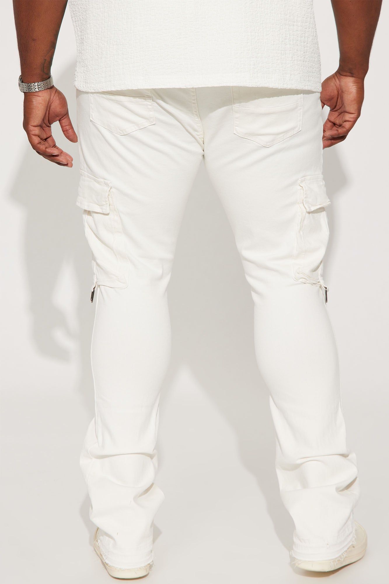 Not The Same Cargo Stacked Skinny Flare Jeans - White sold by Fashion Nova product image thumbnail 9