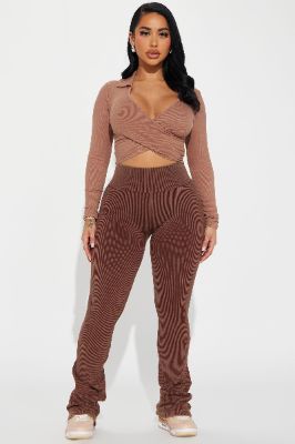 Mia Ribbed Seamless Flare Pant - Brown sold by Fashion Nova