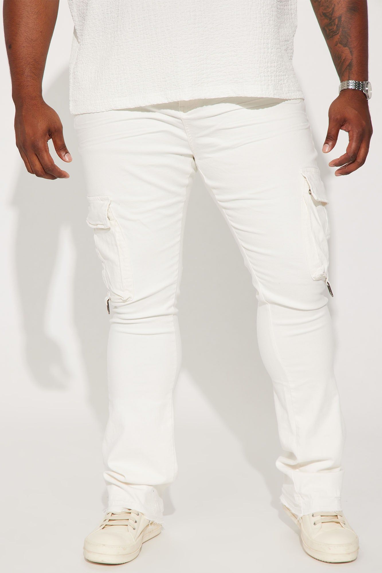Not The Same Cargo Stacked Skinny Flare Jeans - White sold by Fashion Nova product image thumbnail 2