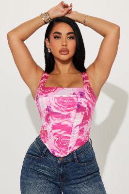 In Bloom Satin Corset Top - Pink/combo sold by Fashion Nova