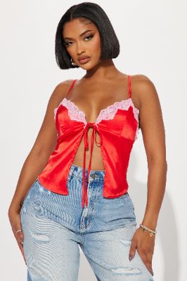 Take Me Out Satin Cami Top - Red/combo sold by Fashion Nova