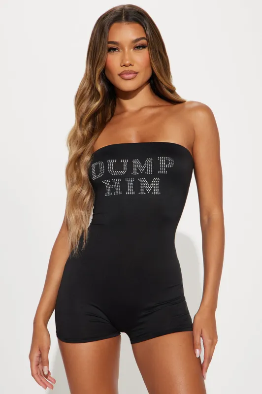 Dump Him Romper - Black sold by Fashion Nova