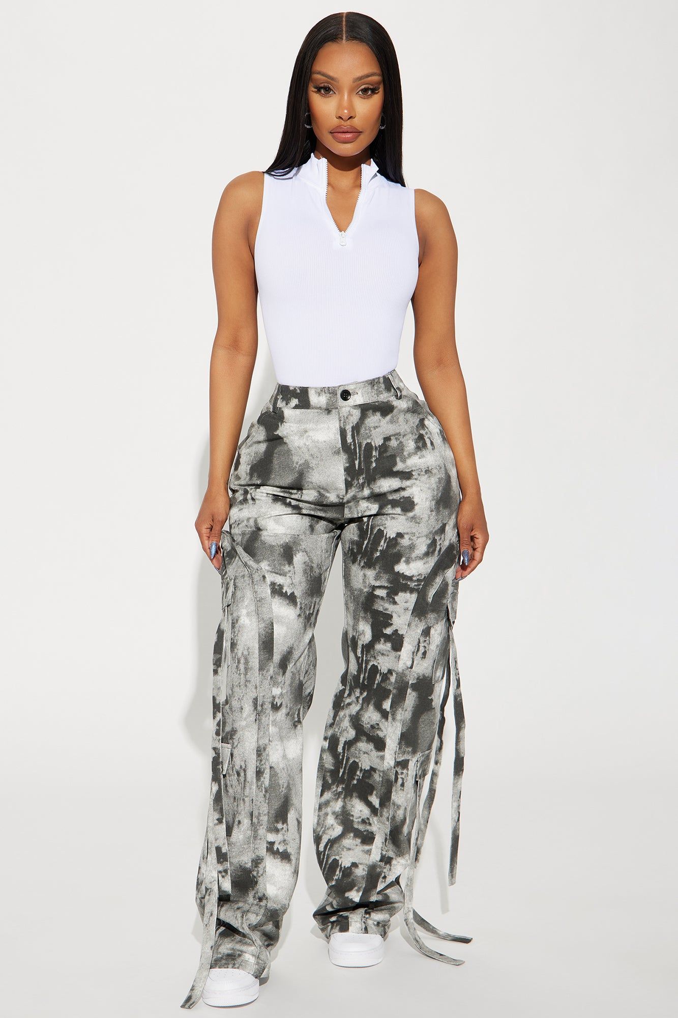 Never Before Strappy Mineral Wash Pant - Black sold by Fashion Nova