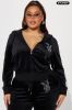Velour Playboy Zip Font Hoodie - Black sold by Fashion Nova