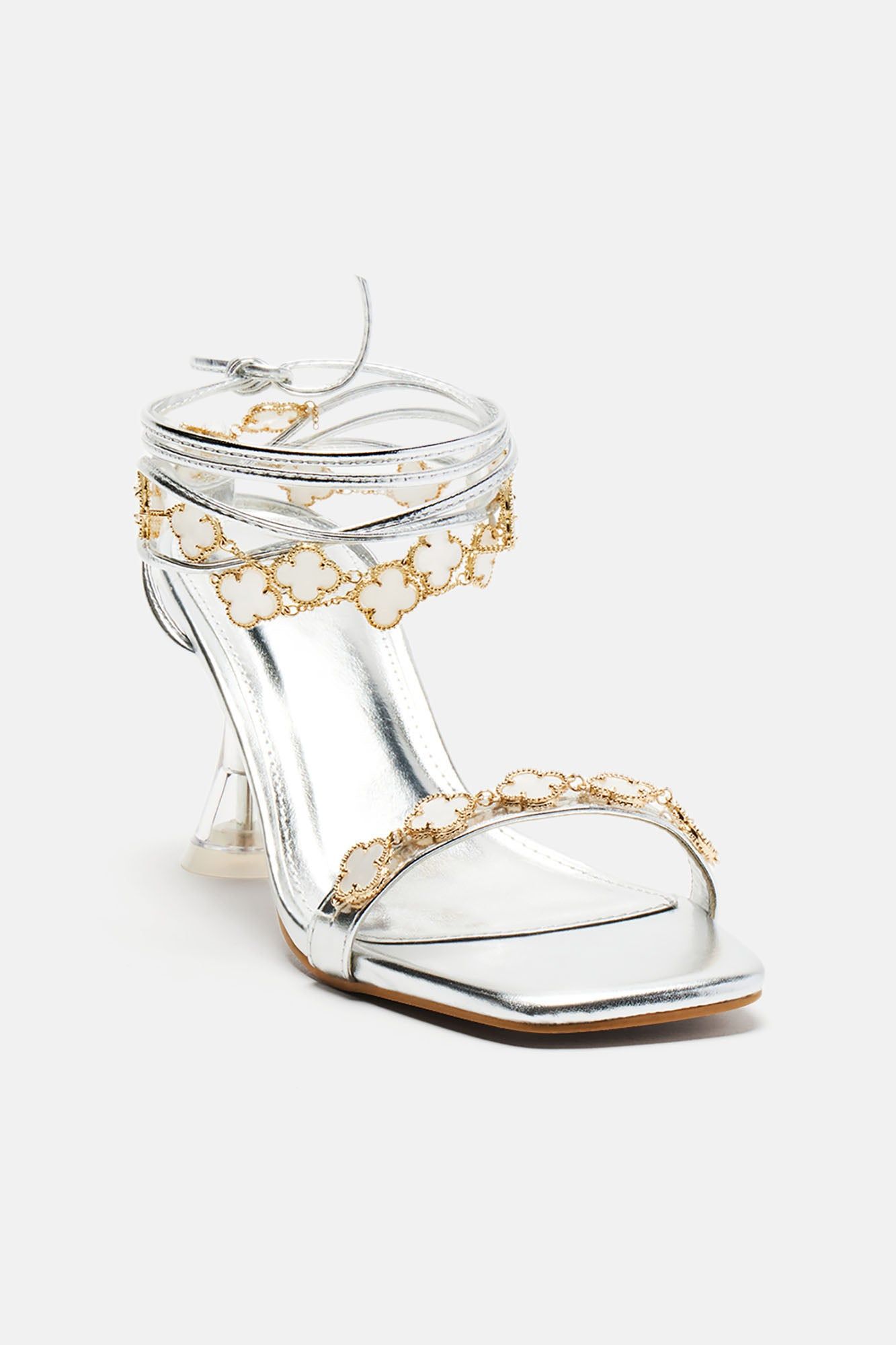 Not An Issue Wrap Up Heeled Sandals - Silver sold by Fashion Nova product image thumbnail 2