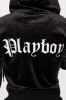 Velour Playboy Zip Font Hoodie - Black sold by Fashion Nova