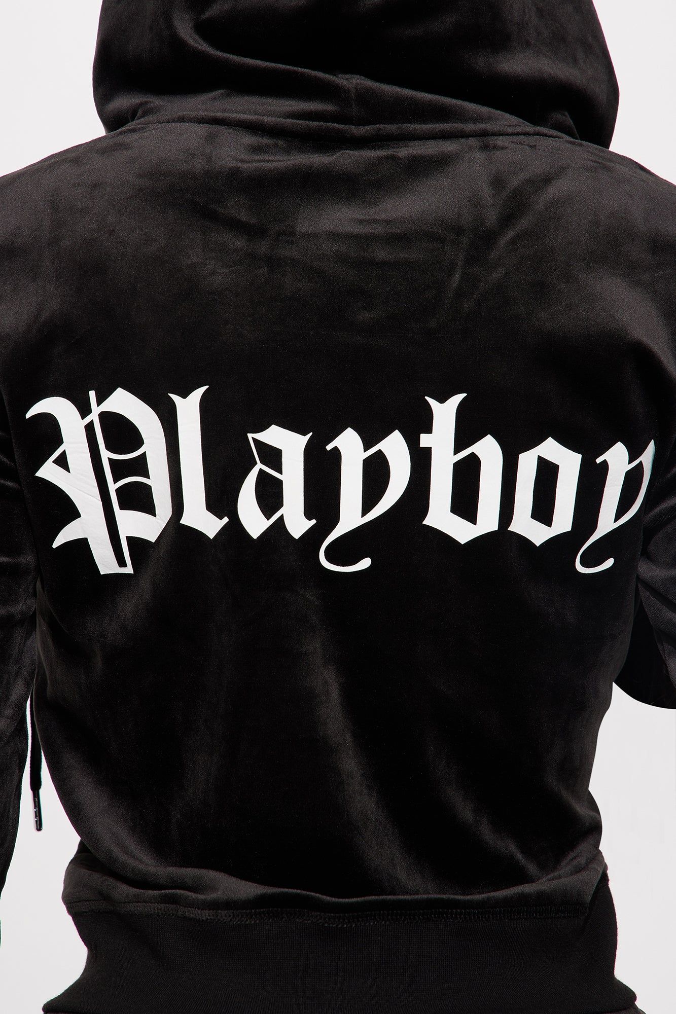 Velour Playboy Zip Font Hoodie - Black sold by Fashion Nova product image thumbnail 4