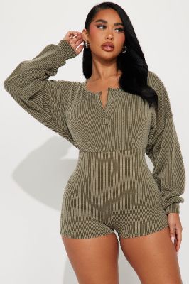Perfect Vibe Romper - Olive sold by Fashion Nova
