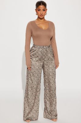 Sundream Satin Wide Leg Pant - Olive/combo sold by Fashion Nova