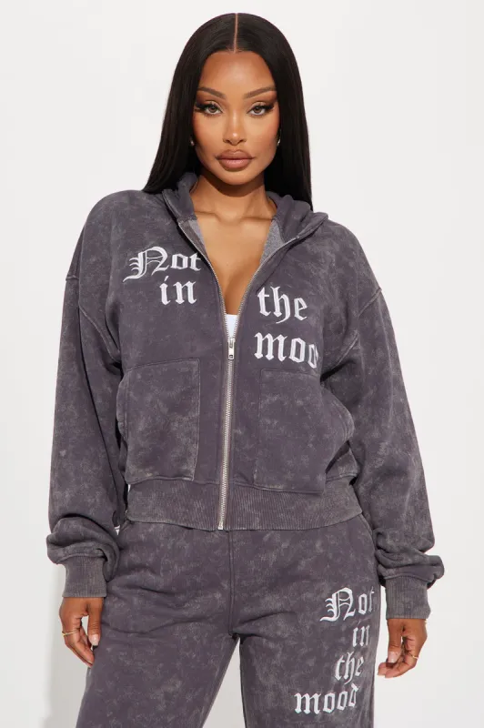 Not In The Mood Washed Zip Hoodie - Charcoal sold by Fashion Nova