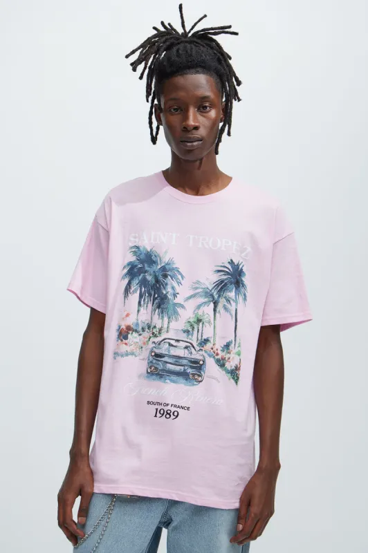 Saint Tropez French Rivera 1989 Short Sleeve Tee - Pink sold by Fashion Nova