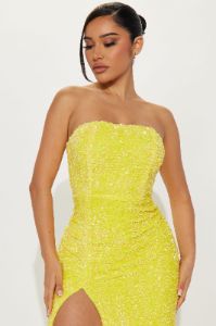 The One Sequin Maxi Dress - Yellow sold by Fashion Nova