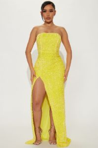 The One Sequin Maxi Dress - Yellow sold by Fashion Nova