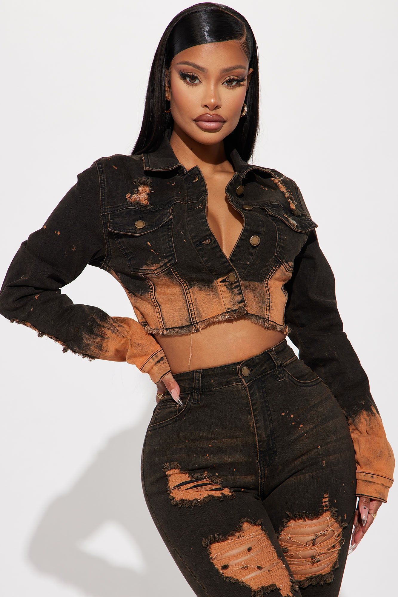 Got Your Heart Racing Denim Jacket - Black/Orange sold by Fashion Nova