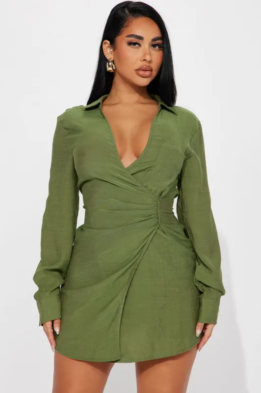 Autumn Nights Mini Dress - Green sold by Fashion Nova