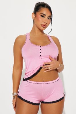Slumber Party PJ Boyshort Set - Pink sold by Fashion Nova