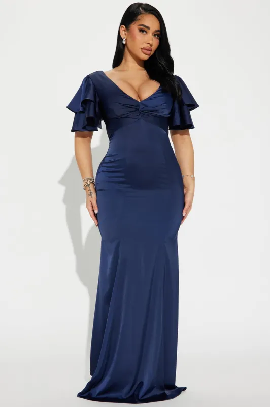 Everlee Satin Gown - Navy sold by Fashion Nova
