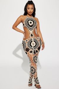 Lolita Crochet Maxi Dress - Cream/combo sold by Fashion Nova