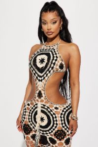Lolita Crochet Maxi Dress - Cream/combo sold by Fashion Nova