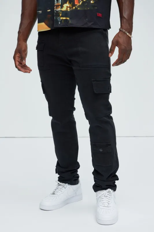 I'm Feeling Stacked Skinny Cargo Pants - Black sold by Fashion Nova