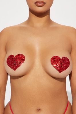Amore Rhinestone Heart Nipple Cover Pasties - Red sold by Fashion Nova