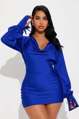 Roselyn Satin Mini Dress - Blue sold by Fashion Nova