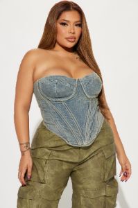 Bae For Tonight Denim Corset Top - Vintage Wash sold by Fashion Nova