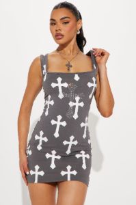 Don't Cross Her Mini Dress - Charcoal sold by Fashion Nova