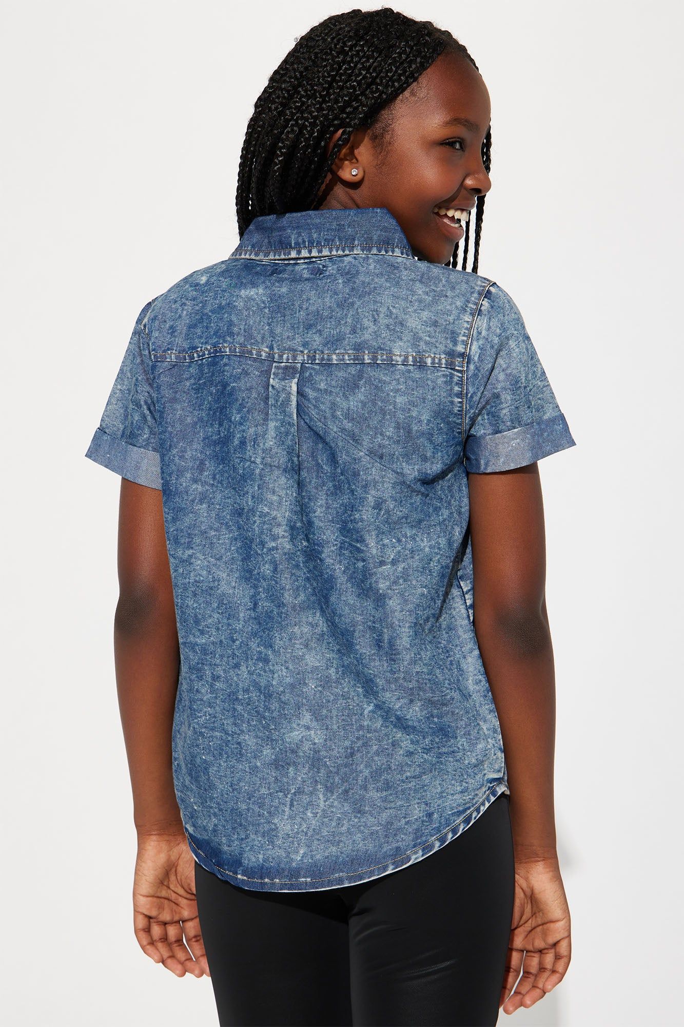 Mini Smiley Face Denim Shirt - Acid Wash sold by Fashion Nova product image thumbnail 4