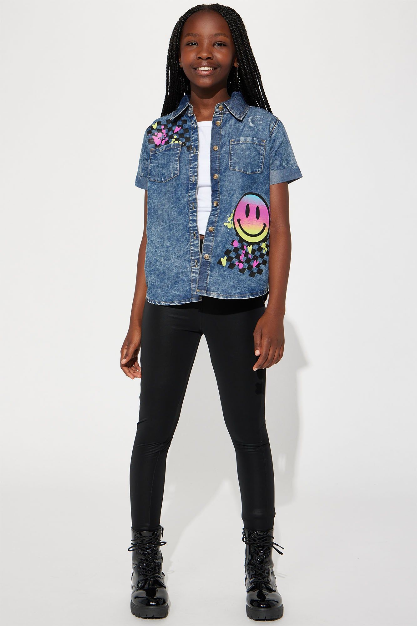Mini Smiley Face Denim Shirt - Acid Wash sold by Fashion Nova product image thumbnail 2