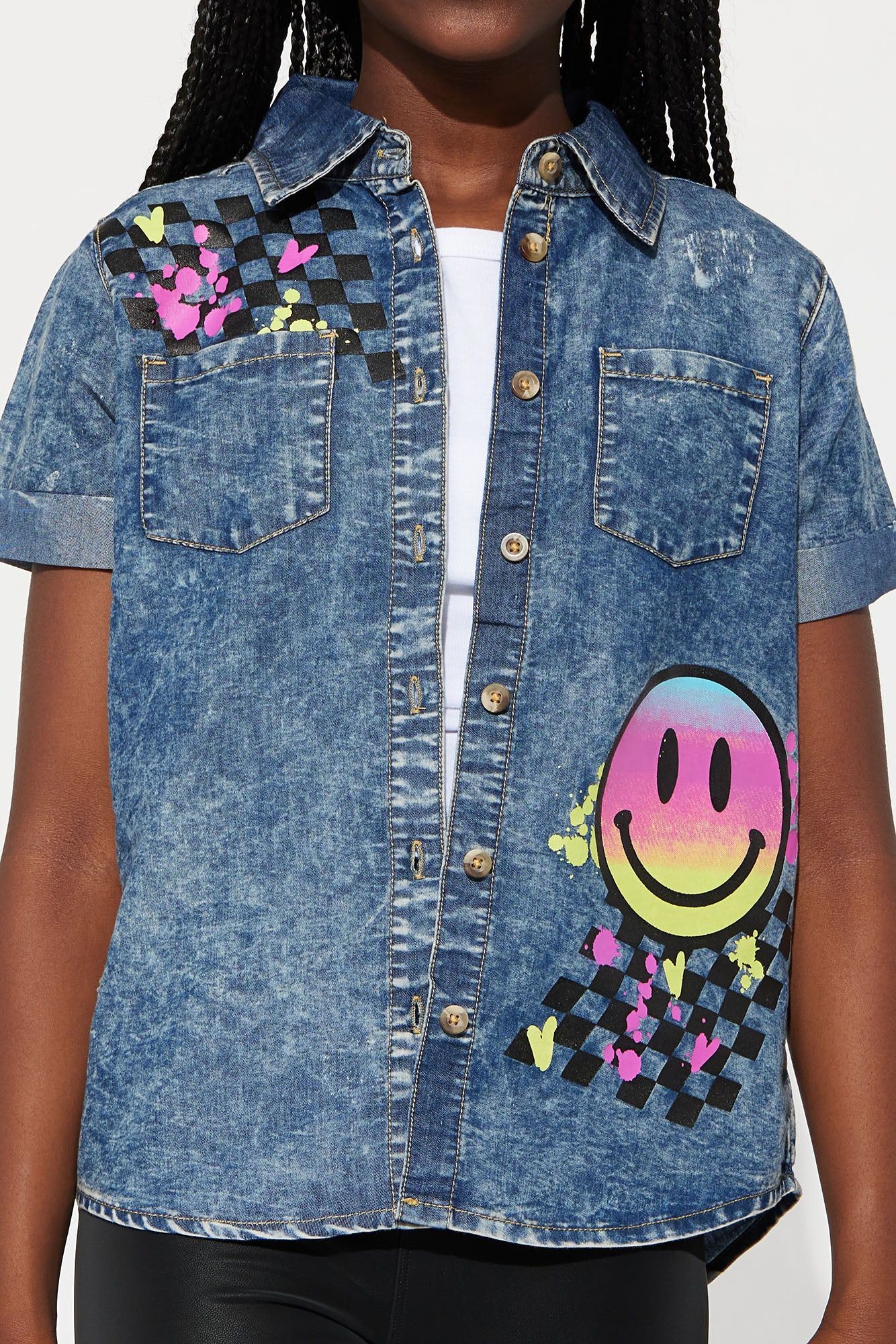 Mini Smiley Face Denim Shirt - Acid Wash sold by Fashion Nova product image thumbnail 3