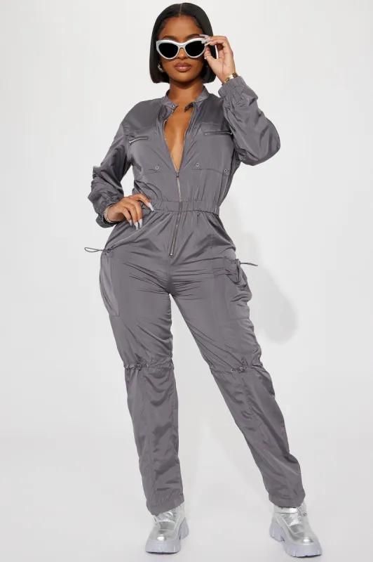 Tammy Utility Jumpsuit - Charcoal sold by Fashion Nova
