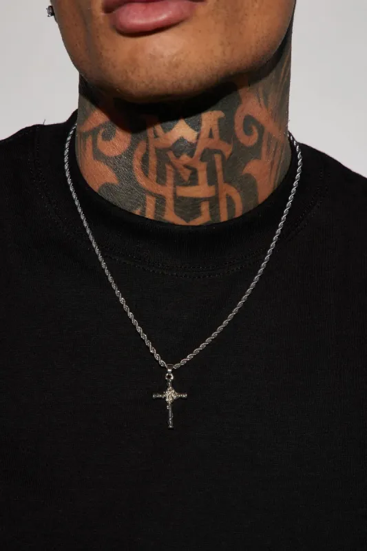 Rose Cross Pendant Chain Necklace - Silver sold by Fashion Nova