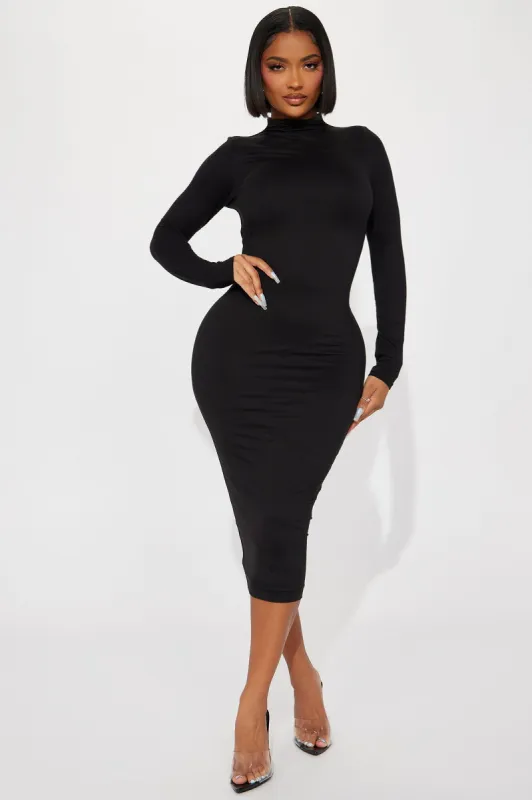 Efina Double Lined Midi Dress - Black sold by Fashion Nova