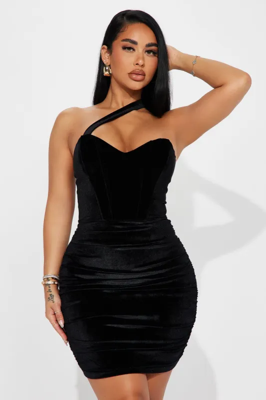 Juliet Velvet Mini Dress - Black sold by Fashion Nova