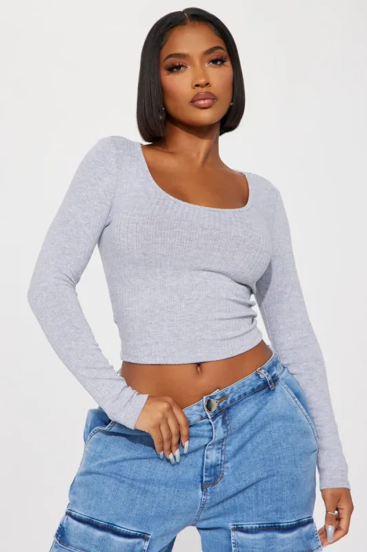 Emelia Ribbed Top - Heather Grey sold by Fashion Nova